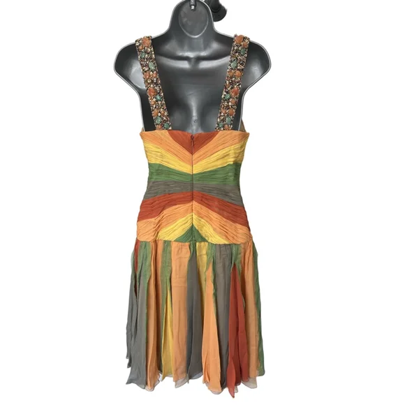 NWT Mandalay 100% Silk Mylticolored Midi Dress w/Gemstone&Beaded embellishment 4 - Picture 8 of 13